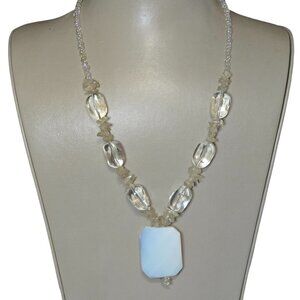 Women's White Stone Glass Clear Beaded Pendant Necklace